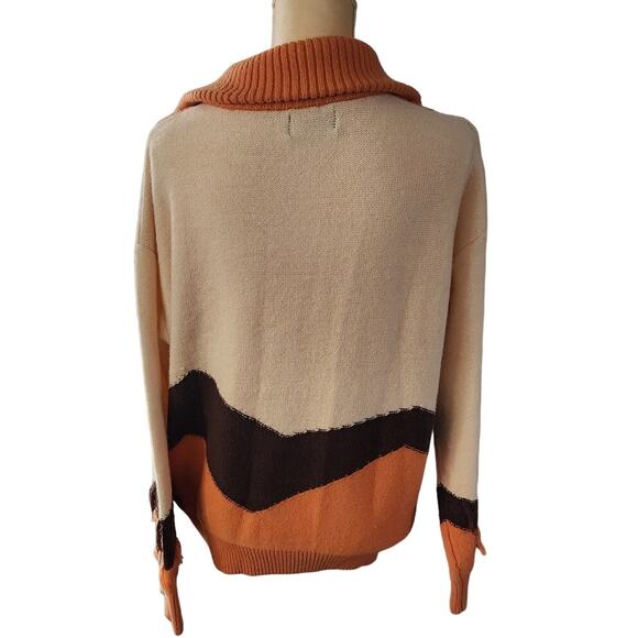 Cider Cream Orange Brown Pullover Wide Collar Fridge Wool Blend Sweater XL - Picture 3 of 4